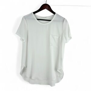 Nordstrom Lush White Ivory Front Pocket Short Sleeve Blouse Holiday Chic Boho S